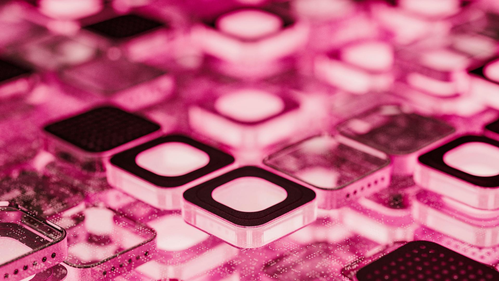 Abstrahiertes Bild: ein Mikroprozessor Chip Block in pinkem Licht Abstrahiertes Bild: ein Mikroprozessor Chip Block in pinkem Licht